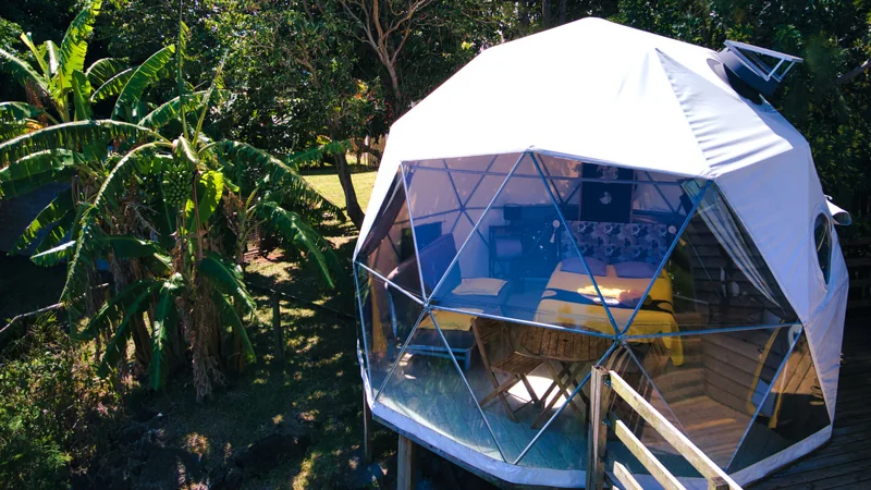 Le Dôme Panoramique et sa terrasse au milieu des plantes tropicales